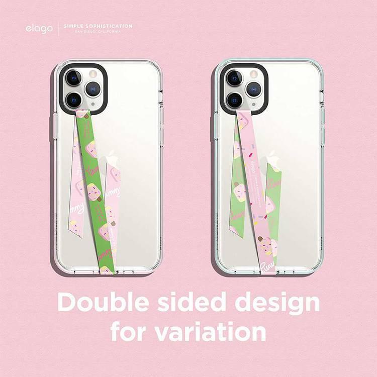 Elago Phone Strap for Smartphones,Stays Securely Attached,Avoids Drops,Double Sided Design for Variation,More Freedom to do more w/ Secure Strap-Green Strap & Strawberry Ice Cream
