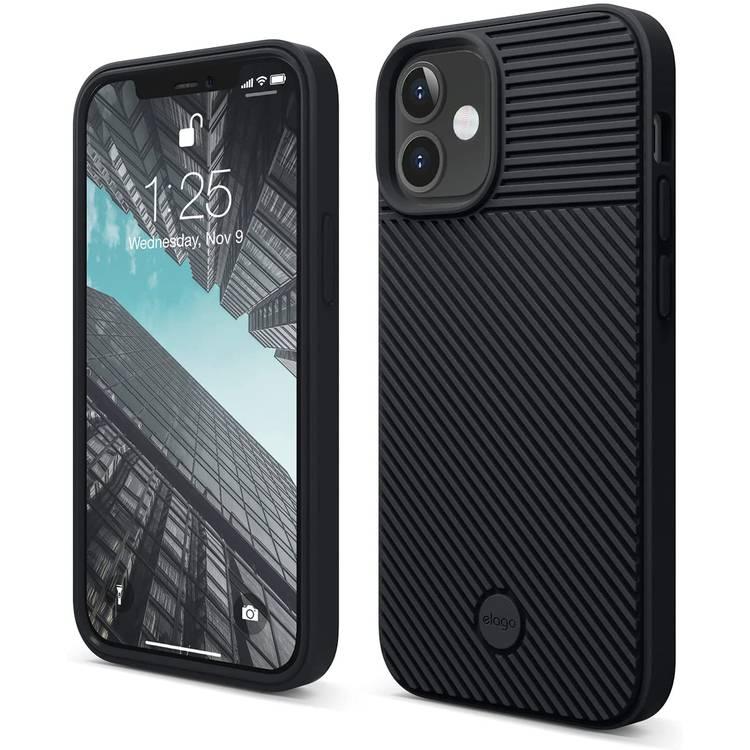 Elago Cushion Case Compatible w/ iPhone 12 Mini (5.4") Full Protection, Slim & Light, Shock Absorbing Design, Supports Wireless Charging, Raised Lip for Camera Protection - Black