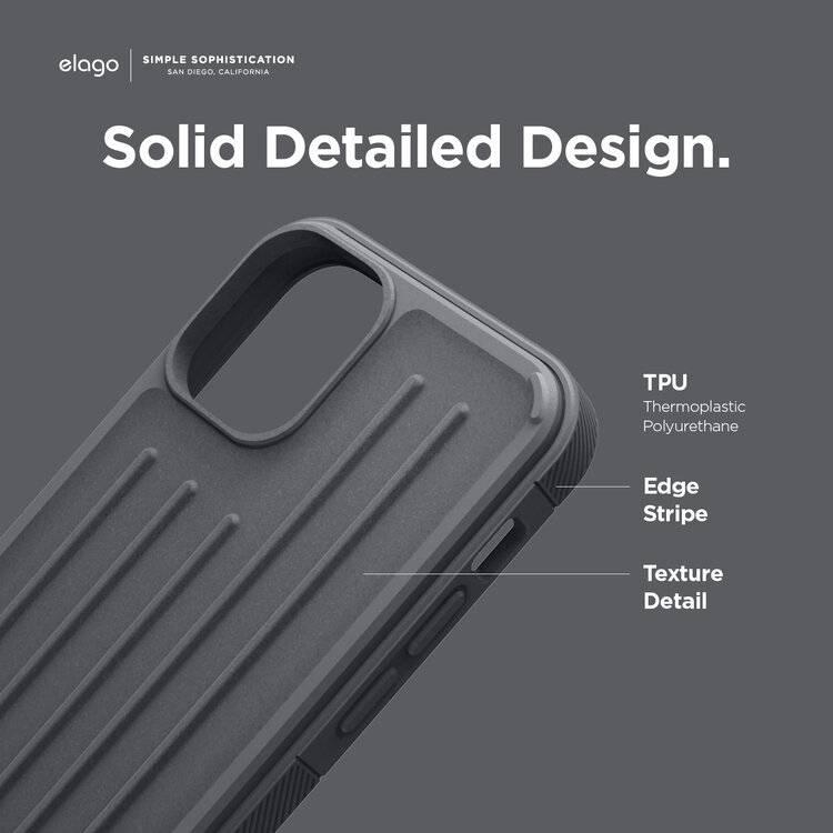 Elago Armor Case Compatible with iPhone 12 Mini (5.4") Solid & Detailed Design, Edge Stripe, Sturdy, Full Body Protection, Shock Absorbing, Supports Wireless Charging - Dark Grey