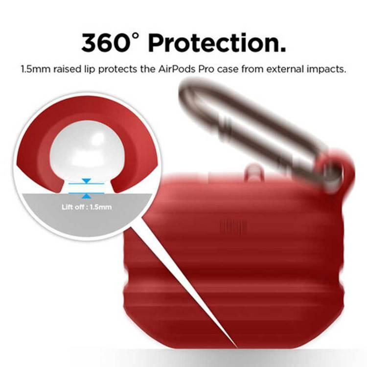Elago Airpods Pro Waterproof Hang Case, Supports Wireless Charging, 360° Protection, 1.55mm Raised Lip for External Impacts, Protection from Water & Dust, Anti-Slip Design - Red