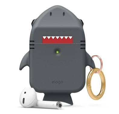 Elago Shark Case Compatible for Apple Airpods, Protect with Style, Durable Premium Silicone, Special Anti-Slip Coating in Cap, Lightweight, Bring It Anywhere w/ You - Dark Gray
