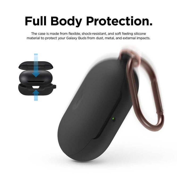Elago Galaxy Buds Silicone Hang Case, Full Protection, Supports Wireless Charging, Anti-Slip Gel Pad, Durable Carabiner, Shockproof