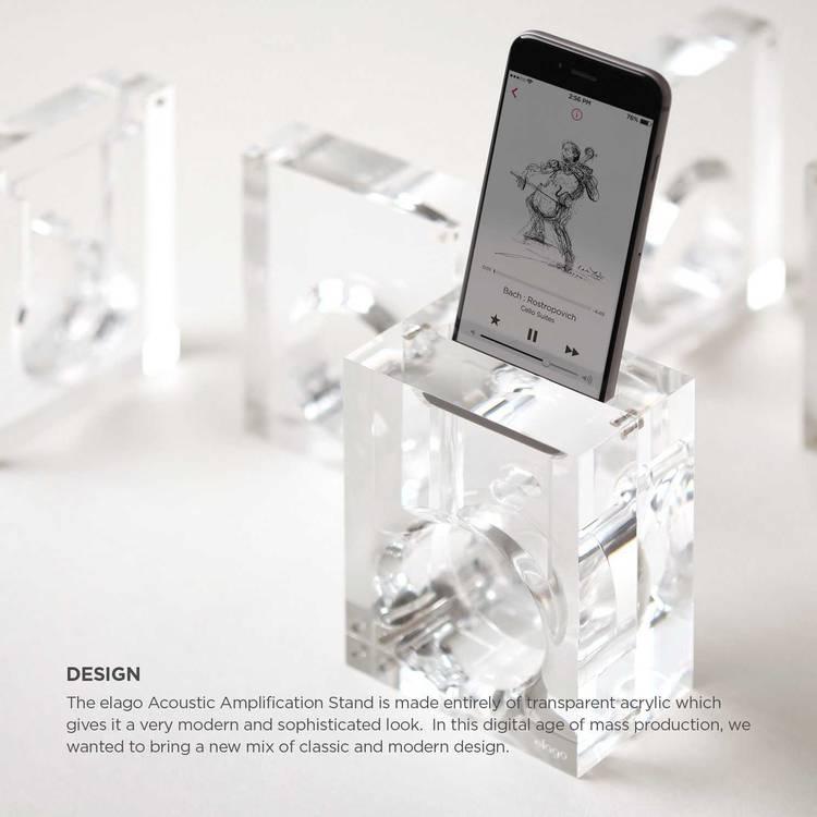 Elago Acoustic Amplification Stand Compatible with iPhone 6/7, Classic & Modern Design, Transparent Acrylic, Increases the Volume, Convenient, Cable Management, Easy Installation