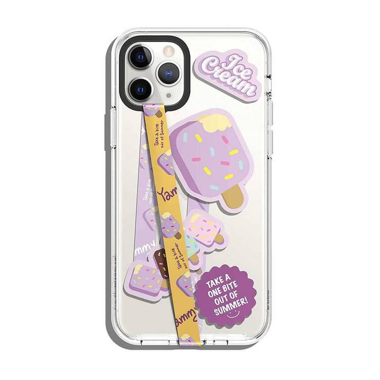Elago Phone Strap for Smartphones, Stays Securely Attached, Double Sided Design for Variation, More Freedom to do more w/ Secure Strap - Yellow Strap &amp; Blueberry Ice Cream