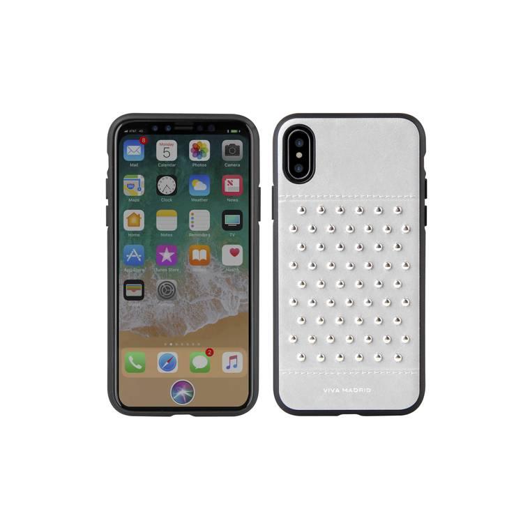 Viva Madrid Tacho Back Case with Integrated Nano SIM Card & Ejector Pin Slot Compatible for iPhone X - Drop Protection Cover Embedded with Sparkling Studs - Anti-Scratch - White