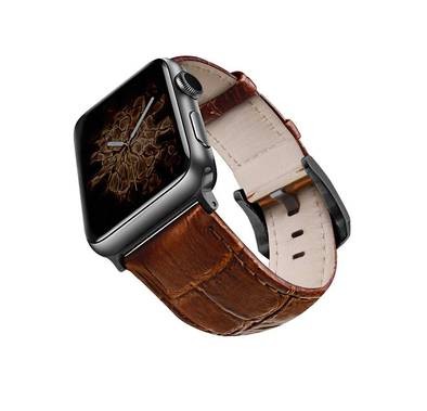 Viva Madrid Montre Crox Genuine Leather Strap Compatible for Apple Watch 42/44MM - Fit & Comfortable Replacement Wrist Band - Sweat Resistant & Lasting Durability - Brown/Black