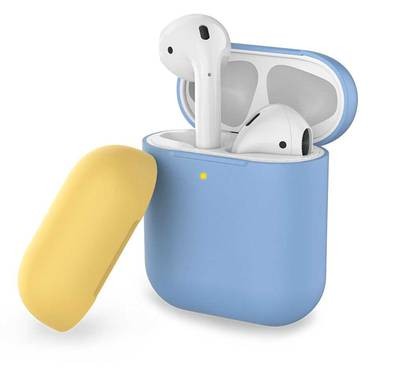 AhaStyle Two Toned Silicone Case Compatible for AirPods 1/2, Scratch Resistant, Shock Absorption, Drop Protection, & Dustproof Protective Silicone Cover -  Sky Blue / Yellow