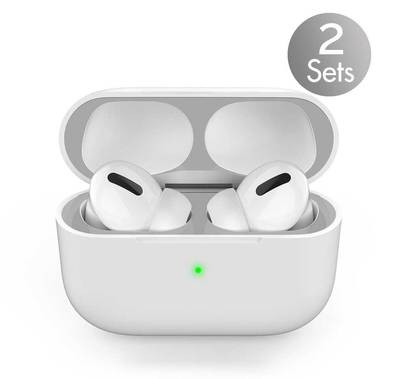 AhaStyle Metallic Dust Guard Cover (2 Sets ) Compatible for AirPods 2 , Nickel Sheet Sticker, Dustproof, & Scratch Resistant, Special Dust Protection