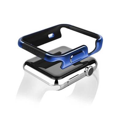 X-Doria Defense Edge Case Compatible for Apple Watch 44mm - Anti-Scratch - Impact Protection - Easy Snap-on Design - Soft Rubber Lining - Metallic Blue (Machined Metal Guard)