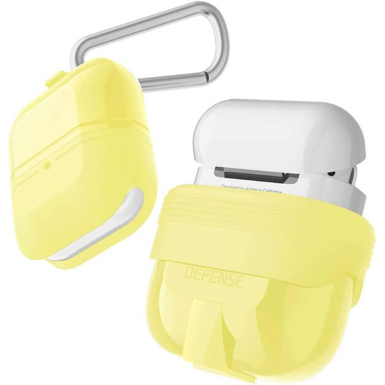 X-Doria Defense Journey TPU Case with Anti-Lost Carabiner & Loop Compatible for AirPods 1/2 - Water & Dust Resistant - 360 Degree Full Protection - Anti-Scratch - Yellow