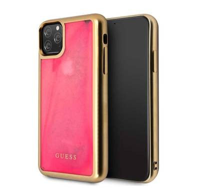CG MOBILE Guess Glow Dark TPU Case Compatible with iPhone 11 Pro Max, Fit & Lightweight, Supports Wireless Charger, Easy Access to All Ports, Officially Licensed- Matte Gold/Pink