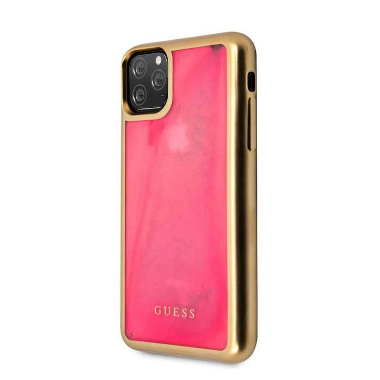 CG MOBILE Guess Glow Dark TPU Case Compatible with iPhone 11 Pro Max, Fit & Lightweight, Supports Wireless Charger, Easy Access to All Ports, Officially Licensed- Matte Gold/Pink