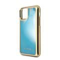 CG MOBILE Guess Glow Dark TPU Case Compatible with iPhone 11 Pro, Fit & Lightweight, Supports Wireless Charger, Easy Access to All Ports, Officially Licensed - Matte Gold/Blue