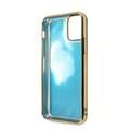 CG MOBILE Guess Glow Dark TPU Case Compatible with iPhone 11 Pro, Fit & Lightweight, Supports Wireless Charger, Easy Access to All Ports, Officially Licensed - Matte Gold/Blue