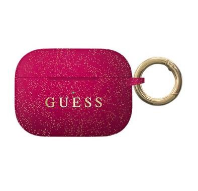 CG MOBILE Guess Silicone Case with Ring Compatible with Airpods Pro, Elegant & Stylish,Scratch & Shock Resistant, Precise Cutouts With Metal Ring, Officially Licensed - Fushia