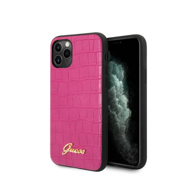 CG Mobile Guess PU Croco Print Phone Case with Metal Logo Compatible for iPhone 11 Pro (5.8") Shock & Scratch Resistant Officially Licensed - Pink