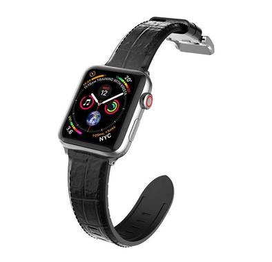 X-Doria Hybrid Leather Band for Smartwatch - Fit & Comfortable Replacement Wrist Band - Sweatproof - Adjustable Straps Compatible for Apple Watch 42mm / 44mm  - Black Croc