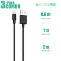 RAVPower 3-Pack Cable ( 0.6m / 1m / 2m ) Compatible with iPhone Lightning Devives - Charge & Sync Cord - Durable Fast Charging Connector with Overcharge Protection - Black