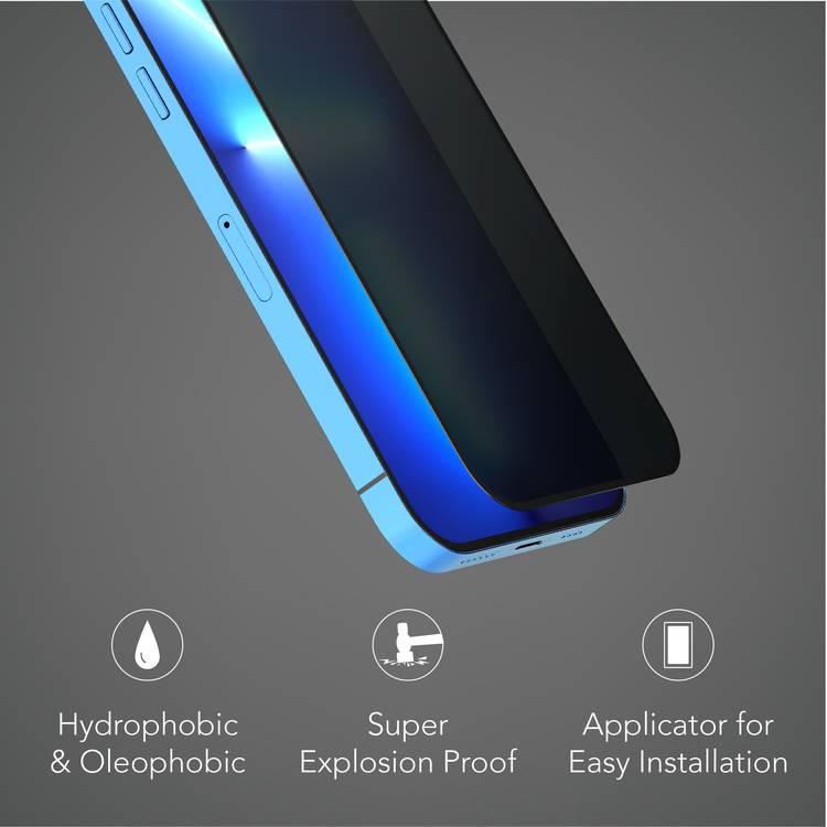 Levelo 9H Privacy Twice Tempered Glass Screen Protector Compatible for iPhone 13 / 13 Pro (6.1") Anti-Scratch - Non-Breakable Edges - Anti-Peeping Screen Guard Protector - Black