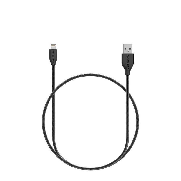 RAVPower Kevlar Braided Cable 3ft/0.9m 2.4A Compatible for iPhone Lightning Devices - Fast Charging Long-lasting Durable Connector - Charge & Sync Data Transmission Cord - Black