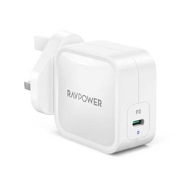 RAVPower PD Pioneer GaN Wall Charger 61W UK with Type-C Port & Multiple Protection - Slim Design Portable Travel Adapter - Power Delivery 3.0 - Fast Charging Charger - White
