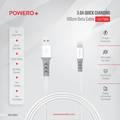 Powero+ Fine Series PVC Data Cable 20W 100CM / 1M Compatible for iPhone Lightning to Type-C Port Devices - Sturdy & Durable Fast Charging & Data Transmission Connector - White