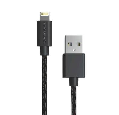 Powerology Leather Cable 1.2M Compatible for iPhone Lightning Devices - Sturdy & Enhance Durability Connector - Fast Charging Cord - Supports Power Delivery - Black