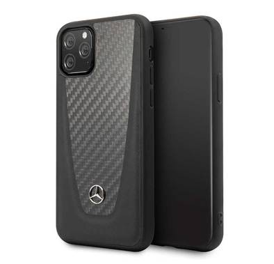 CG MOBILE Mercedes Benz Genuine Leather Case with Carbon Fiber Compatible for iPhone 11 Pro (5.8")  Shock Absorption - Drop Protection Back Cover Officially Licensed - Black