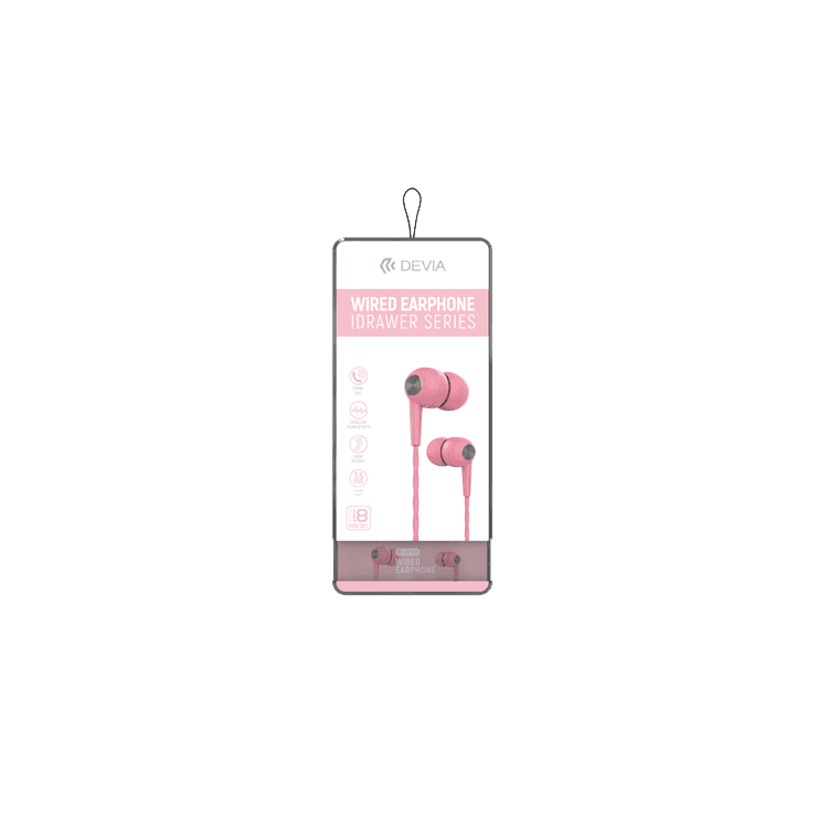 Devia Idrawer Series In-Ear Wired Earphone with Noise Reduction Compatible for Smartphones -  High Quality Sound Headset - Ergonomic Ear Cap Design - 3.5mm Audio Connector - Pink