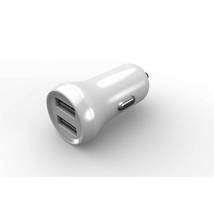 Porodo Dual Port Mini Car Charger 2.4A - Compact & Full of Power Cigarette Lighter Adapter - USB-A Ports Charge 2 Devices Compatible for Smartphones - White
