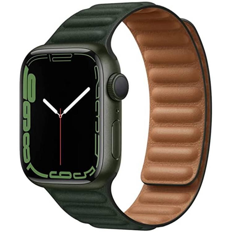 Devia Elegant Leather Loop Band for Smartwatch - Sturdy Magnetic Closure Strap - Fit & Comfortable Replacement Wrist Band Strap Compatible for Apple Watch 42/44MM -  Forest Green