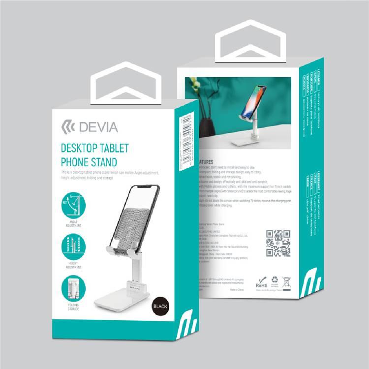 Devia Desktop Tablet Phone Stand, Adjustable, Lazy Stand, Anti-Slip Design, Safe & Secured, Portable Stand for Smartphones, Tablet, etc., Bedside, Office, Kitchen Table - Black