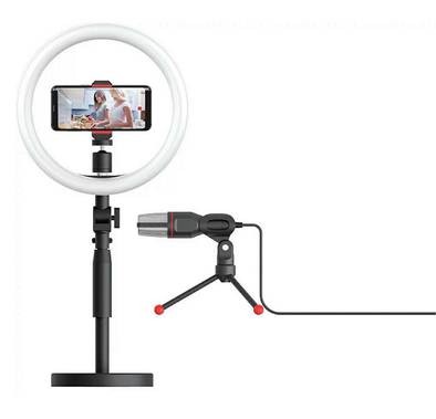 Alfoto Video Kit for Live Streaming & Video Making - Ring Light with Stand & Podcast Microphone for Smartphone - YouTube Vlogger Video Kit - Vlogging Accessories