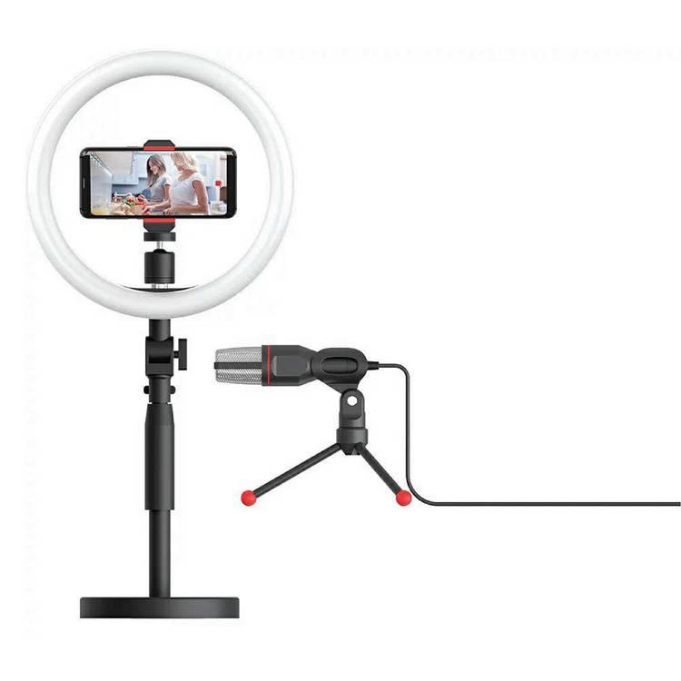 Alfoto Video Kit for Live Streaming & Video Making - Ring Light with Stand & Podcast Microphone for Smartphone - YouTube Vlogger Video Kit - Vlogging Accessories