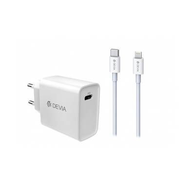 Devia Smart Series PD Quick Charger Set with Type-C to Lightning Cable UK 18W - White