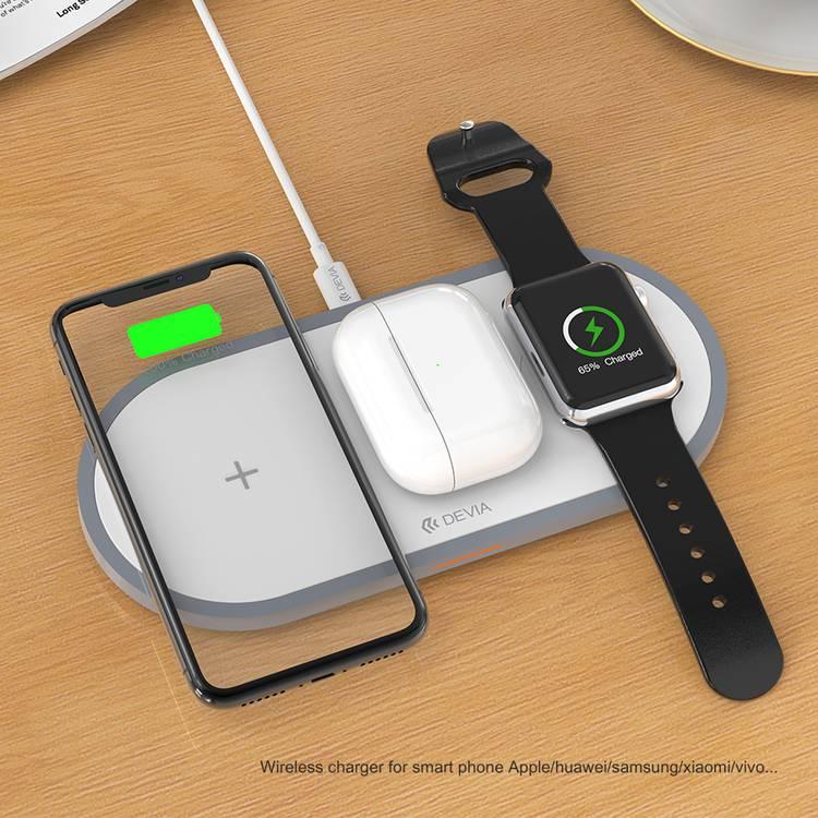 Devia 3 in 1 Wireless Charger for Smart Phone / Apple Watch & Earphone V5 15W - White