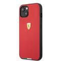 Ferrari Hard Case PU Smooth & Italian Flag Line Metal Logo For iPhone 13 (6.1") - Red