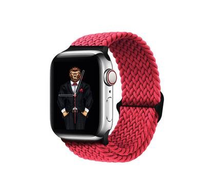 Green Lion Braided Solo Loop Adjustable Strap, Ergonomic Design, Skin-Friendly, Fit & Comfortable Replacement Wrist Band Compatible for Apple Watch 42/44mm - Red