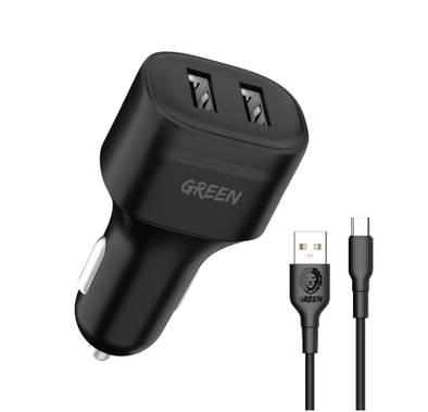 Green Lion Dual Port Car Charger 12W with PVC Type-C Cabl...