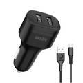 Green Lion Dual Port Car Charger 12W with PVC Micro USB Cable 1.2M, Fast Charging, Ultra-Fast Sync Charge Cable - Black