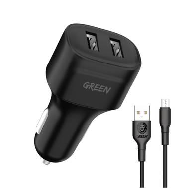 Green Lion Dual Port Car Charger 12W with PVC Micro USB C...