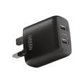 ,  Fast Charge Adapter, Over-heat Protection, UK 3pin Plug, Fireproof Protection  - Black
