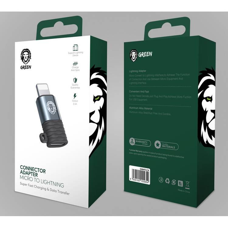 Green Lion Micro to Lightning Connector Adapter, Charging for iPhone, Charger Double Adapter Compatible For iPhone 12 Series 11 Series   - Black/Silver