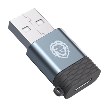 Green Lion Type-C to USB Connector Adapter, Fast Charging Adapter & Connector, Compatible for Type-C Devices  - Black/Silver