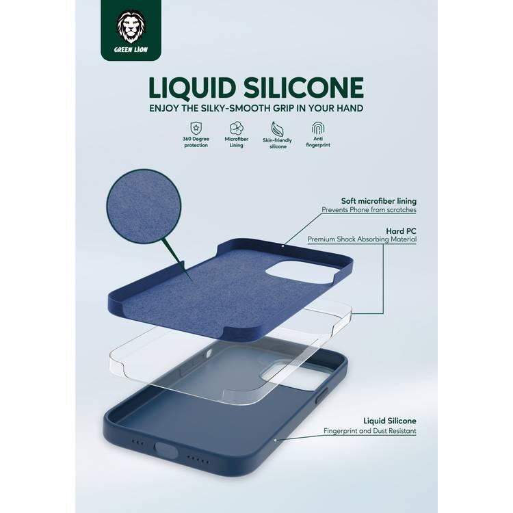 Green Lion Liquid Silicone Case for iPhone 13 Pro 6.1", Shockproof Bumper Protection, Anti-Scratch, Anti-Fingerprint - Blue