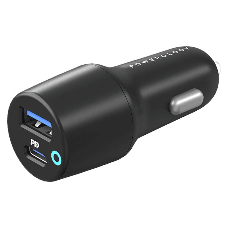 Powerology 53W Ultra-Quick Car Charger with Dual Output - Black
