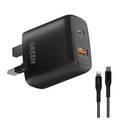 Green Lion Dual USB Port Wall Charger PD+QC3.0 20W UK with PVC Type-C to Lightning Cable 1.2M - Black