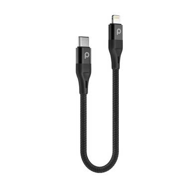 Porodo Aluminum PD Braided USB-C to Lightning Cable 0.25M 9V - Black