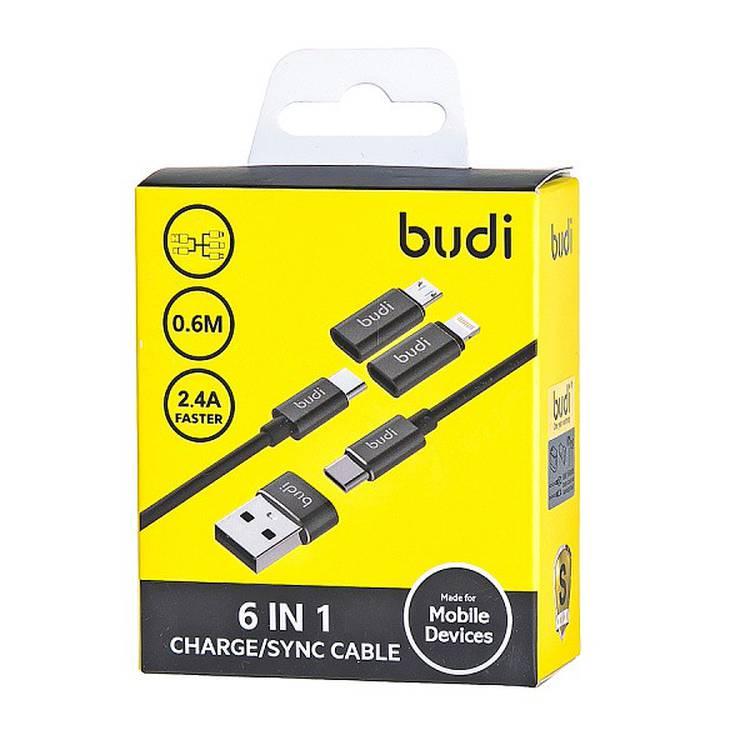 Budi DC180A-BLK 6 in 1 Charge/Sync Cable 2.4A / 0.6M - Black