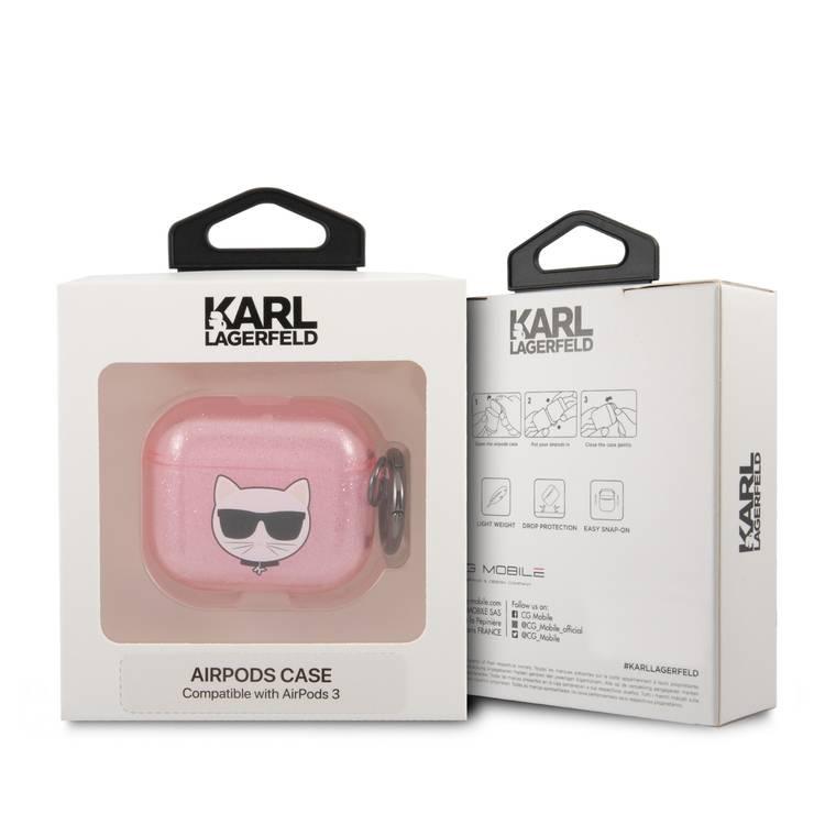 Karl Lagerfeld TPU Choupette Glitter Case for Apple Airpods 3 - Pink